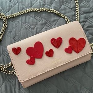 New Kate Spade “Heart It” Franny Chain Wallet Crossbody Novelty Appliqué Handbag